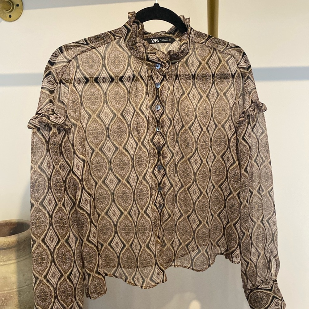 ZARA - Bohemian Sheer Paisley Flowy Blouse - size M